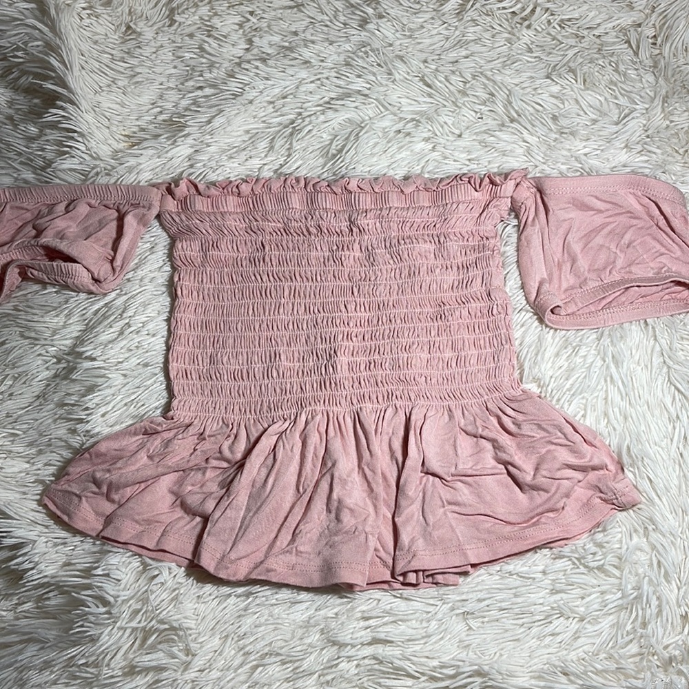 Pink strapless ruffle top